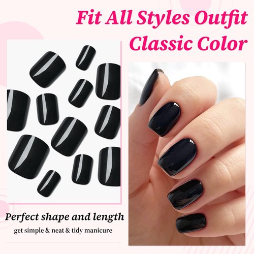 Lifextol 240pc Square Press on Nails Short Fake Nails Press ons with Glue&Adhesive Tabs, Black Acrylic Nails Press on Nails Square Nail Tips Petite Glue on Nails False Nails Artificial Fingernails