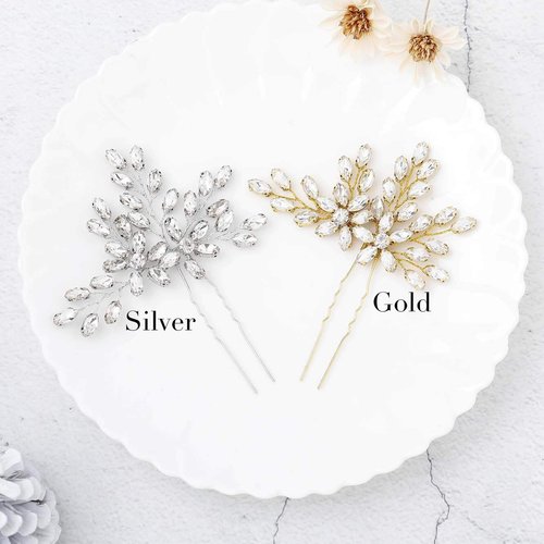 Unicra Rhinestone Bride Wedding Hair Pins Bridal Hair Clips Crystal Hair Piece Decorative Bridesmaids Hair Accessories for Women and Girls Pack of 2 (A-Silver)
