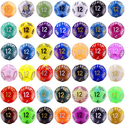 AUSTOR 42 Pieces Polyhedral Dice 12 Sided Game Dice Set Mixed Color Dices Assortment with a Black Velvet Storage Bag for DND RPG MTG Table Games