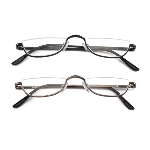 DBEFTLI Half Frame Reading Glasses - Half Moon Readers with Spring Hinge for Women Men (2 PCS in Pouch) 3.00