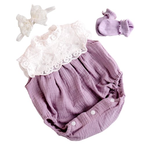 Aori Reborn Baby Dolls Clothes 20 inch Purple Outfit Lace Headband for 17-20 Inch Reborn Doll Newborn Girl