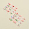 Almond Fake Nails Cute Press on Nails with Rainbow Flower Cloud Frog Cherry Design French Tip Nails Summer Glue on Nails Medium Length Acrylic Nails Cartoon False Nails with Glue for Women Girls 24Pcs