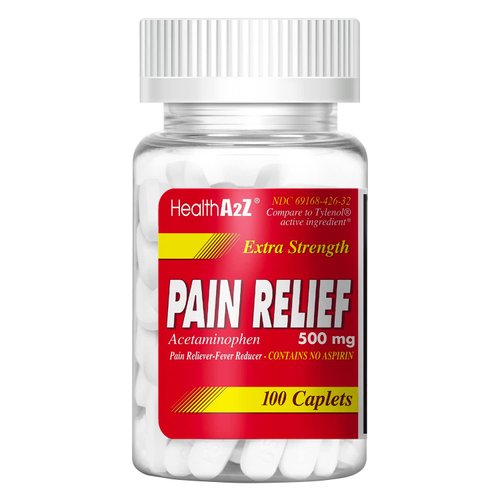HealthA2Z® Extra Strength Pain Relief | Acetaminophen 500mg | Contains No Aspirin | Fever Reducer | Pain Reliever (100 Count (Pack of 1))