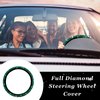 Dickno Bling Steering Wheel Cover, 15 Inch Crystal Diamond Car Steering Wheel Protector for Women Girls, Sparkling Anti-Slip Steering Wheel Decor Accessories for Most Vehicles (Green)