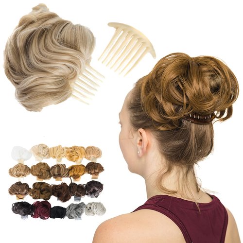 MADEMOISELLE Messy Hair Bun Hair Pieces Updo Ponytail Hair Extensions with Clip In Claw and Extra Comb for Secure Hold 100% Vegan Natural Real Human Feel For Women, Girls