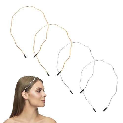 Gjinxi 4PCS Metal Headbands for Women No Pressure Zigzag Gold Hair Accessories Hairband Layered Gold Hair Band Fashion Wavy Non Slip Headbands for Teens & Women(Gold, Silver)