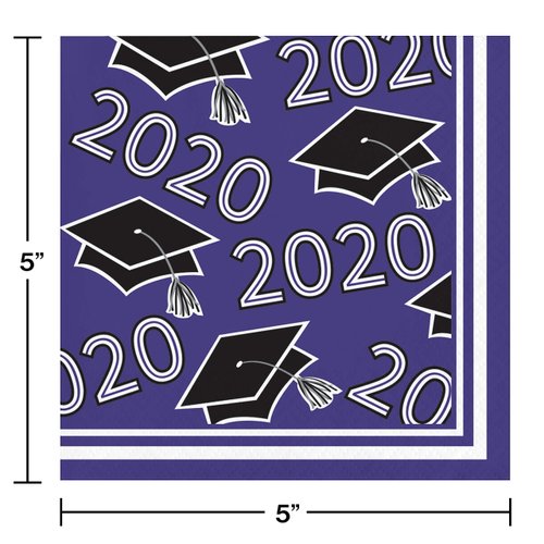 Creative Converting Class of 2020 Purple Grad Beverage Napkins, 5"