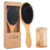 OWIIZI Boar Bristle Hair Brush for Women & Mens Natural Boar Bristle Brush Bamboo Detangler Brush and Comb Set for Long Curly Fine Hair(Set A)