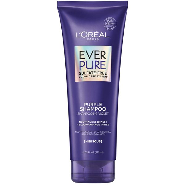 L'Oreal Paris EverPure Sulfate Free Brass Toning Purple Shampoo for Blonde, Bleached, Silver, or Brown Highlighted Hair, 11 Fl; Oz (Packaging May Vary)