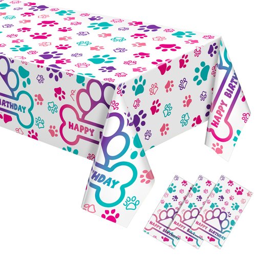 Newwiee 3 Pcs Paw Print Tablecloth Plastic Disposable Colorful Table Cover Puppy Dog Table Cloth Paw Print Party Supplies for Dog Pet Themed Party Decorations Supplies Favors, 51 x 108'' (Pink Series)