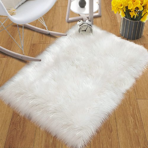 ORINOVA White Faux Sheepskin Shag Fur Rug Washable Area Rugs for Living Room Nursery Rugs for Bedroom 2x3 Rectange Rug Cute Home Décor