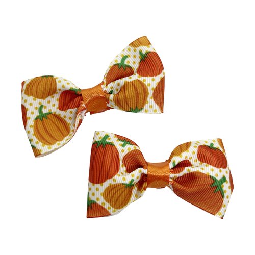 Handmade Halloween Fall Pumpkin Girls Hair Bow Set, Little Girl Bows, Pigtail Hair Bows, Toddler Hair Bows,