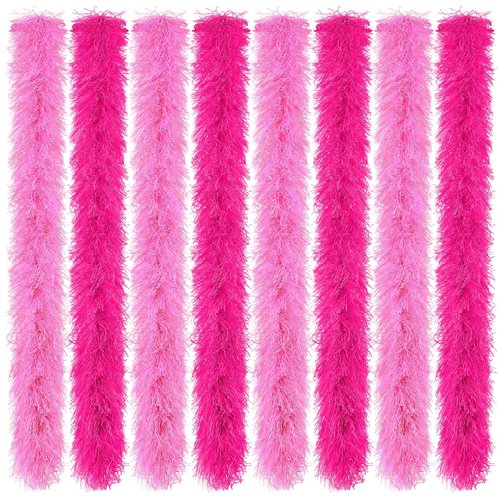 Jexine 8 Pcs Feather Boas Artificial Fluffy Boas Decoration for Wedding Costume Dress Tea Party Supplies(Pink, Rose, 5 Ft)