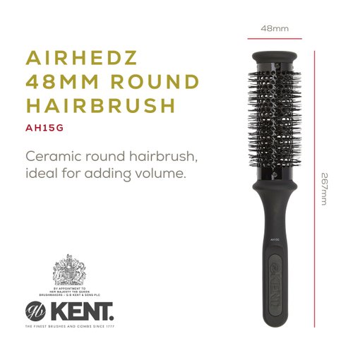 Kent AirHedz Round Brush for Blow Drying, Ceramic Barrel for Long Bobs and Short to Mid-Length Hair, Faster Drying Time
