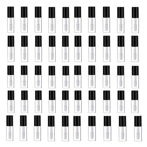 Mydio 50 Pack 1.2ML Clear Mini Lip Gloss Tube Empty Lip Balm Containers With Black Lid for Lipstick Samples