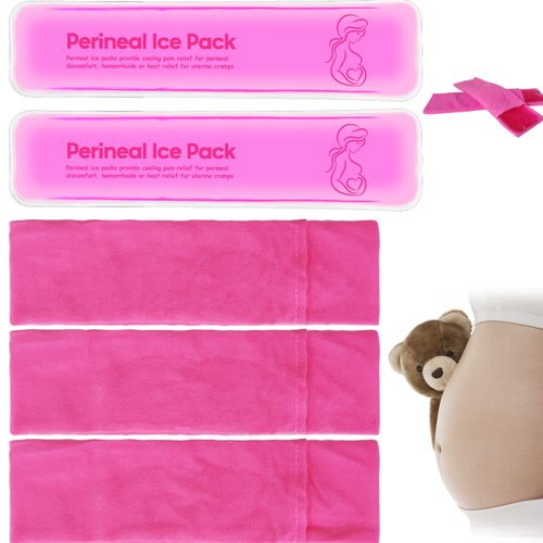 Reusable Perineal Cooling Pad for Postpartum & Hemorrhoid Pain Relief,Hot and Cold Pads for Postpartum Essentials, Hot & Cold Packs for Women After Pregnancy and Delivery, 2 Ice Pack and 3 Cover(pink)
