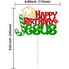 1Pcs Happy Birthday Jesus Cake Topper Glitter Jesus Birthday Cake Pick Merry Christmas Cake Decorations for Nativity Scene Christmas Birthday Party Supplies Red Green
