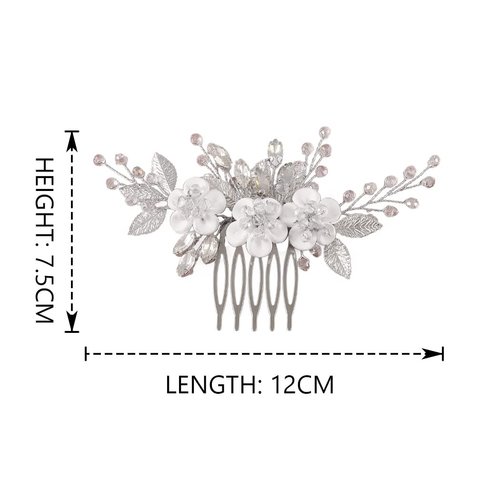 Catery Flower Bride Wedding Hair Comb Bridal Hair Pieces Bride Rhinestones Hair Jewelry Opal Headpieces Bead Side Combs Decorative Hair Accessories for Women and Girls (A-Silver)