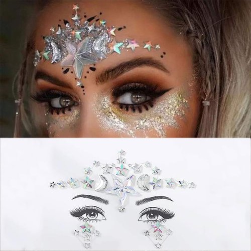 Ludress Face Gems Crystal Face Jewels Star Rhinestone Eye Temporary Tattoos Makeup Stickers Halloween Festival Outfit Rave Accessories for Women and Girls(Multi-colored)