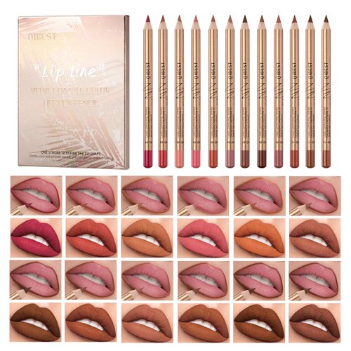Dulele 12 Colors Slim Lip Liner Pencil Set, Creamy Lip Liner Matte Lipstick Plumping Lip Definer Pencil, Smooth and Long Lasting Natural Lip Makeup (Red)