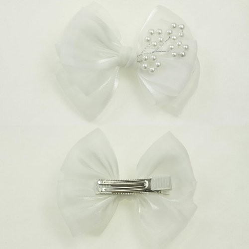 2Pcs Off White 2.7” Pigtail Hair Bows small Hair Clips Baptism Bow Christening Bow(L-off white hair clips with cross)