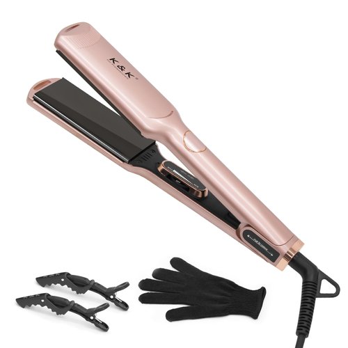 K&K 1 3/4 inch Flat Iron Hair Straightener with Electroplate Titanium Adjustable Temp High Heat 450 Degrees 30s Instant Heats up Tourmaline Ionic with PTC Technology Auto Shut Off（Pink