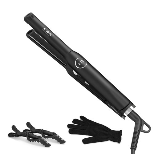 K&K Flat Iron Small Mini Tourmaline Titanium Hair Straightener 0.5 inch Plate 4D 360°Swivel LED Display for Woman Short Hair Adjustable Temperature Dual Voltage Auto Shut Off(Black)