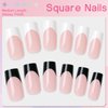 LuckForever 120pc French Tips Press on Nails Medium Square, Black White Tips Medium Press on Nails French Square Fake Nail Full Cover Glue on Nails Press ons Acrylic Nail Fingernail & Adhesive Ta