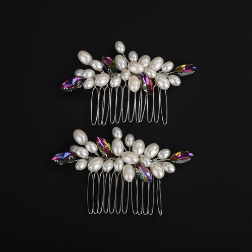 Rumtock 2pcs Laser Rhinestones Beads Hair Comb Set Wedding Bridal Silver Hair Piece Women Handmade Jewelry (Laser)