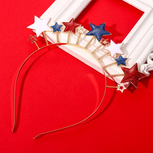 PHALIN American Flag Headband 4th of July Star Hairband for Women Independence Day Patriotic Headpiece Costume Hair Accessory Party Favors (Glitter)