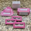NEW-Empty Lash Boxes for Wholesale- 100 Pcs - 50 Trays/50 Empty Eyelashes Box Packaging- Soft Paper Lash Box Holographic Design for 25MM 3D Mink Strip Lashes (Hot Pink/Silver Metallic)