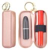 Bocasal Leather Lipstick Case Holder Chapstick Keychain Pouch, Zipper Lip Balm Lip Gloss Bag for Purse with Elastic Band, Makeup Travel Organizer, Cosmetic Storage Kit for Women Girls (Rose Gold)