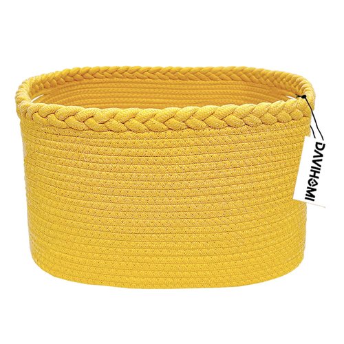 DAVIHOMI Rectangular Woven Cotton Rope Basket for Storage, Gift Baskets for Handles, Cloth Storage Baskets for Organizing-13.5" x 11" x 9.5" home decor for Living Room, Bathroom-Yellow