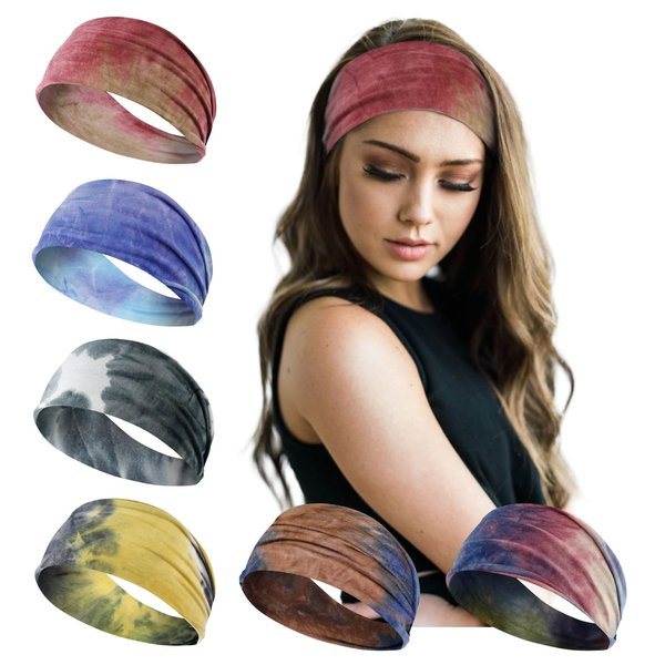 TERSE Women's Headbands, 6 Count - Cute Tie Dye, Soft Cloth, Non-Slip, Sweat Wicking, Workout, Yoga, Running, Hair Bands for Short Hair, Fashion Headbands for Women