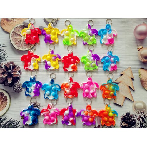 Roaqua 20 Packs Bulk Funny Turtle Mini Pop Rainbow Keychain Kids Children Classroom summer Students Gifts from Teacher Birthday Party Favors