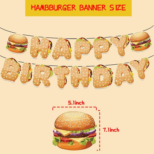 DIADARL Happy Birthday Banner, Hamburger Banner, Hamburger Party Supplies for Men Girl Party Supplies Decor Party