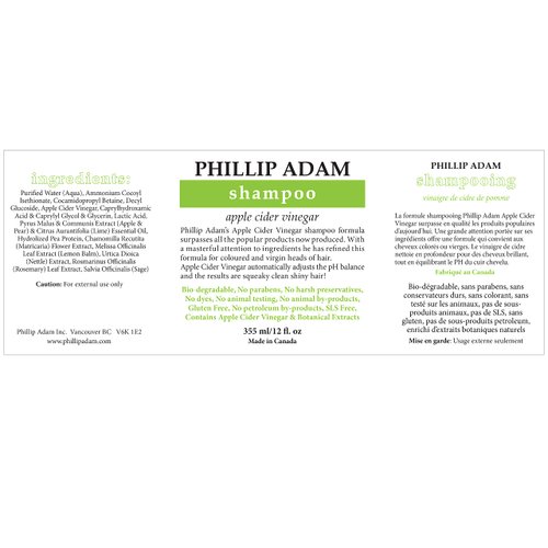 Phillip Adam Apple Cider Vinegar Shampoo for Shiny Hair - Sulfate Free and Paraben Free - Original Green Apple Scent - 12 Ounce
