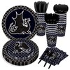 Partystadl 116-Piece Black Dragon Birthday Party Supplies Set | Tableware Kit Includes Paper Plates, Dessert Plates, Napkins, Cups, Forks for Dragon Theme Parties | Serves 16 Guests