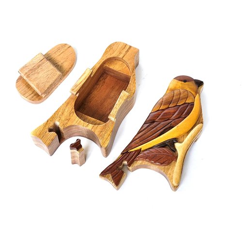 Goldfinch Bird - Intarsia Wood Puzzle Box - Handcrafted with Secret Compartment