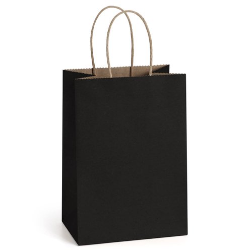 BagDream Small Paper Gift Bags 5.25x3x8 Inch 50PCS Kraft Black Gift Bags with Handles Bulk Party Favor Bags Retail Grocery Paper Sacks