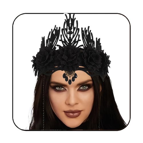 Gortin Halloween Gothic Headpiece Dark Floral Crown Black Rose Headband Vintage Crown Hair Band Cosplay Rave Party Costume Headwear Masquerade Gothic Hair Accessories for Women and Girls (Black Tiara)