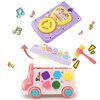 Music Activity Bus Baby Toy, Infant Education Learn Car, Sound & Light, Interactive Game, Shape Sorter, Animal Matching, Holiday Birthday Present for Toddler Kid Boy Girl 3 4 5 6 7 Years (Pink)