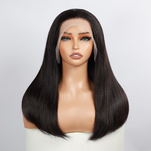 220% Density Bob Wig Human Hair 13x4 HD Lace Front Wigs Human Hair Bleached Knots Bone Straight Wigs Human Hair Blunt Cut Straight Lace Front Wigs for Black Women Pre Plucked Natural Hairline 16inch