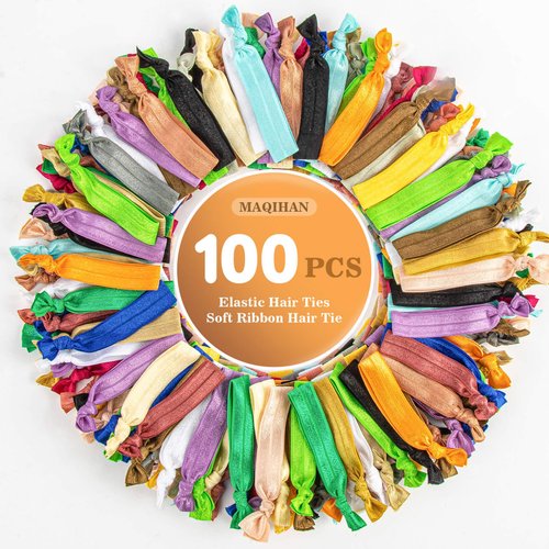 MAQIHAN 100 PCS Soft Ribbon Hair-Ties - Elastic No Crease Ribbon, Knotted Hair Tie, 20 Colors for...