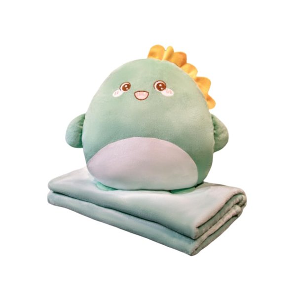 OPHRBU Animal, Fruit Plush Pillow Set, 3-in-1 Pillow with Hand Warmer Design and Blanket, Suitable for Travelling, Airplane, Car, Camping, Home and Office.1 Piece. (Green-Dinosaur)