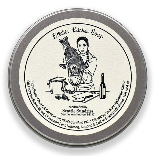 Seattle Sundries Natural Dish Soap Bar, Stocking Stuffer for Cook, 1 (4oz) Kitchen Hand & Dish Bar Soap in a Low Waste Gift Tin, Scented with Pure Essential Oils