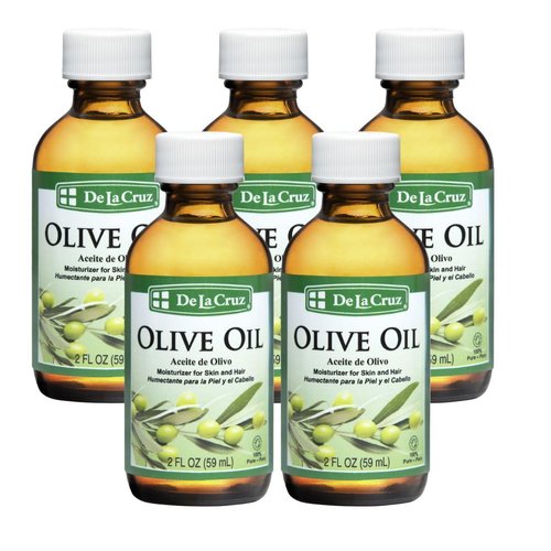 De La Cruz Pure Olive Oil - Natural Expeller Pressed Olive Oil for Hair and Skin - Lightweight Body Oil for Dry Skin 2 Fl Oz (5 Bottles)