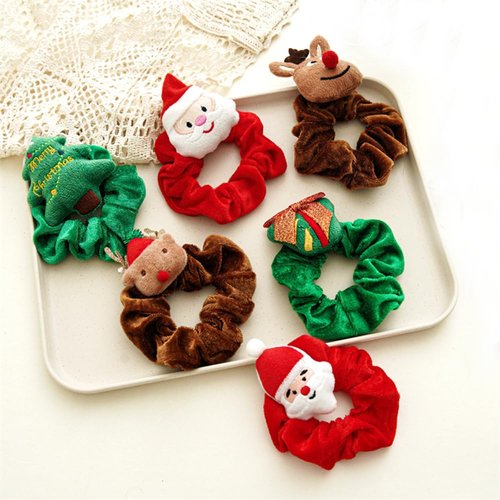 Cute Christmas Scrunchies Hair Bands for Girls Christmas Scrunchie Ponytail Holder for Women Velv...