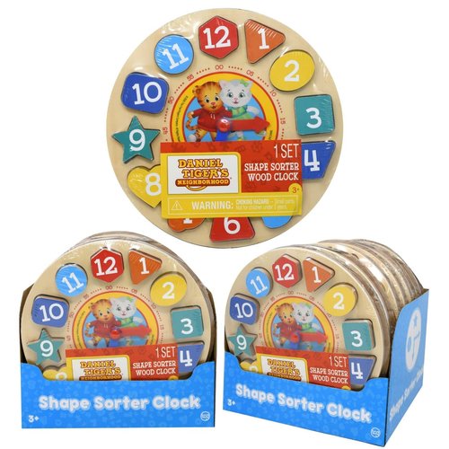 Daniel Tiger Neighborhood Shape Sorter Wood Clock - Wooden Shape Sorting Kids Learning Clock, Fun Shape Sorting Clock Puzzle Toy, Educational Brain Teaser Learning Time Game Teaching Clock for Kids