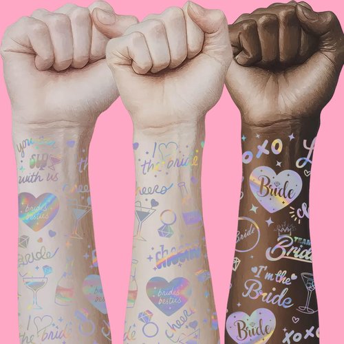 Bachelorette Party Cheers Temporary Tattoos - 40 Styles | Bride to Be Tattoos, Bridesmaid Favor, Bridal Shower Supplies, Engagement Accessory, Pool Party Bach Decoration (Silver)